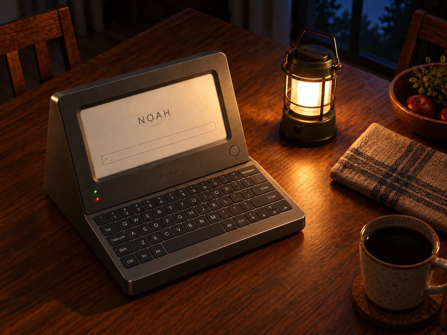 Illustration of Noah beside a lantern during an outage